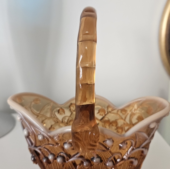 Fenton Amber Cameo Lily of the Valley Basket - Picture 6 of 10